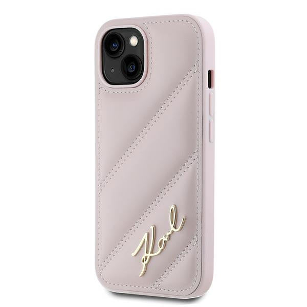 Θήκη για Apple iPhone 15, Karl Lagerfeld, Diagonal Quilted Script, Ροζ