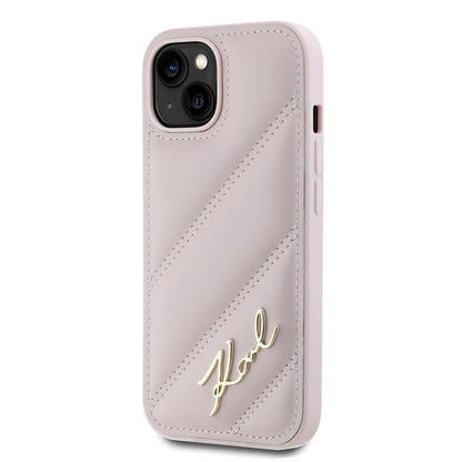 Θήκη για Apple iPhone 15, Karl Lagerfeld, Diagonal Quilted Script, Ροζ