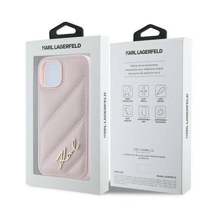 Θήκη για Apple iPhone 15, Karl Lagerfeld, Diagonal Quilted Script, Ροζ
