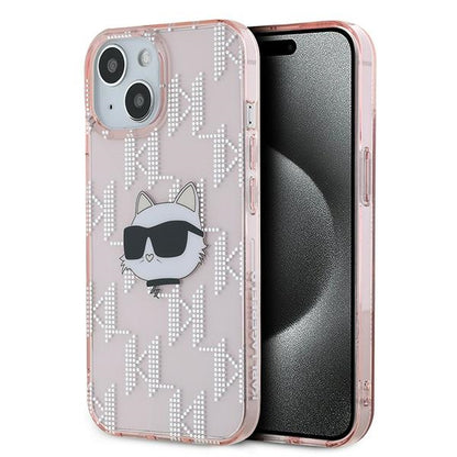 Θήκη για Apple iPhone 15, Karl Lagerfeld, IML Luxury Monogram Choupette's Head, Ροζ