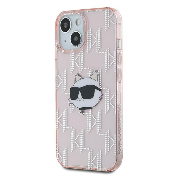 Θήκη για Apple iPhone 15, Karl Lagerfeld, IML Luxury Monogram Choupette's Head, Ροζ