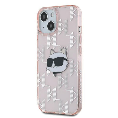 Θήκη για Apple iPhone 15, Karl Lagerfeld, IML Luxury Monogram Choupette's Head, Ροζ