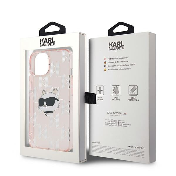Θήκη για Apple iPhone 15, Karl Lagerfeld, IML Luxury Monogram Choupette's Head, Ροζ