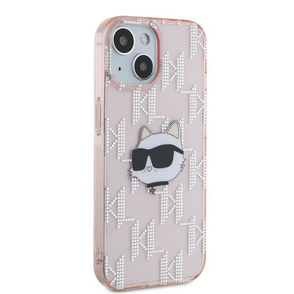 Θήκη για Apple iPhone 15, Karl Lagerfeld, IML Luxury Monogram Choupette's Head, Ροζ