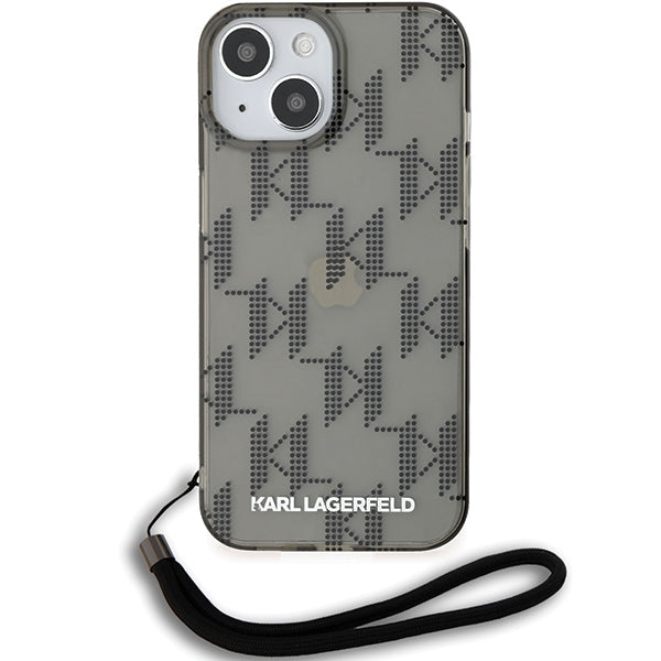 Θήκη για Apple iPhone 15, Karl Lagerfeld, IML Luxury Monogram KL Pattern with Strap, Μαύρη