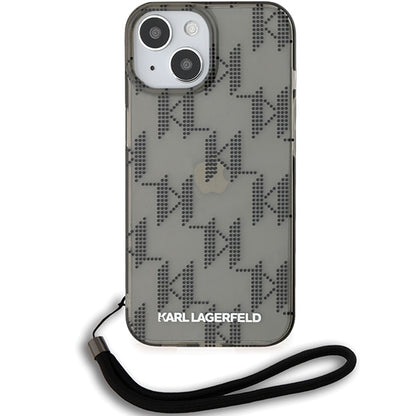Θήκη για Apple iPhone 15, Karl Lagerfeld, IML Luxury Monogram KL Pattern with Strap, Μαύρη