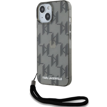 Θήκη για Apple iPhone 15, Karl Lagerfeld, IML Luxury Monogram KL Pattern with Strap, Μαύρη