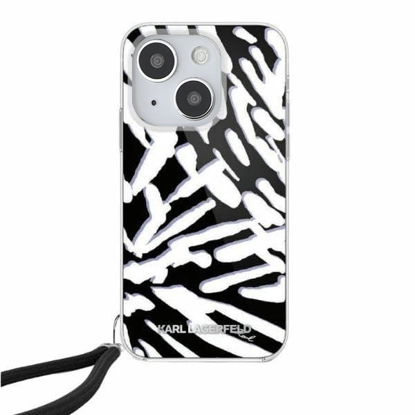 Θήκη για Apple iPhone 15, Karl Lagerfeld, IML Luxury Zebra Pattern with Strap, Μαύρη