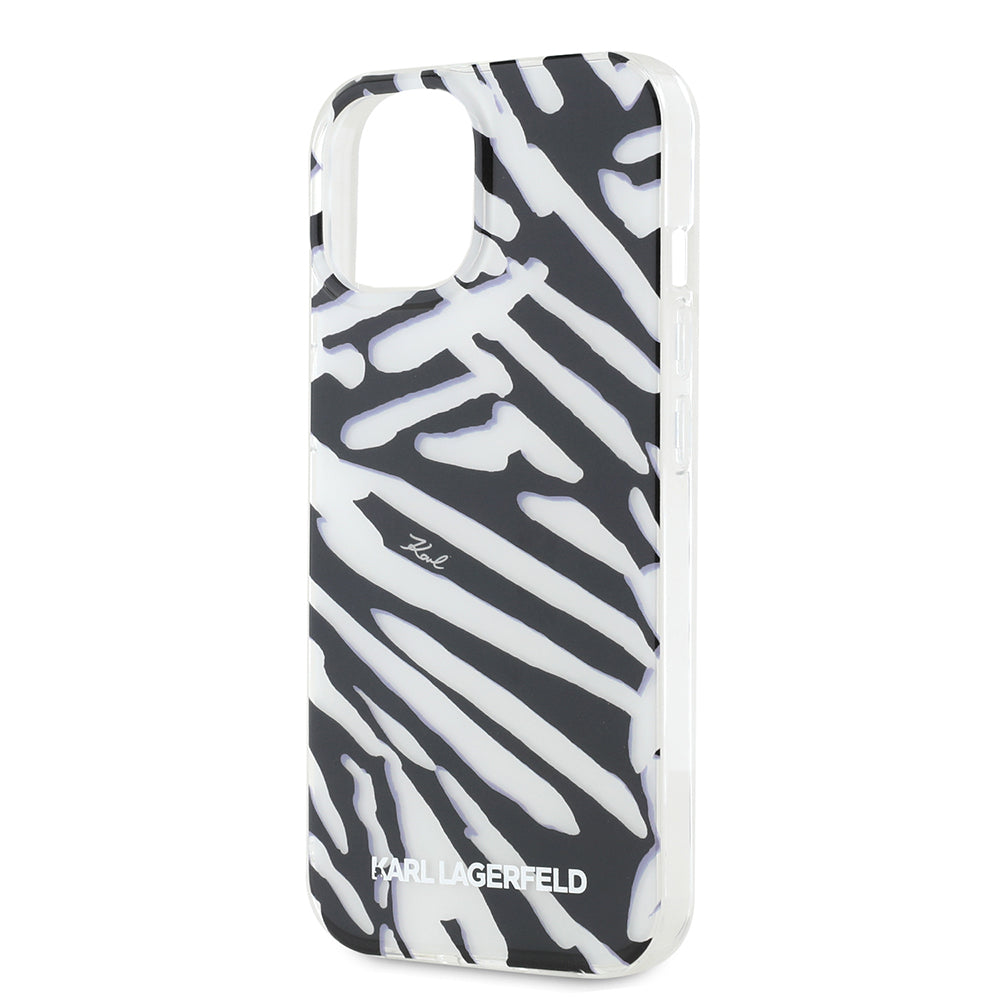 Θήκη για Apple iPhone 15, Karl Lagerfeld, IML Luxury Zebra Pattern with Strap, Μαύρη