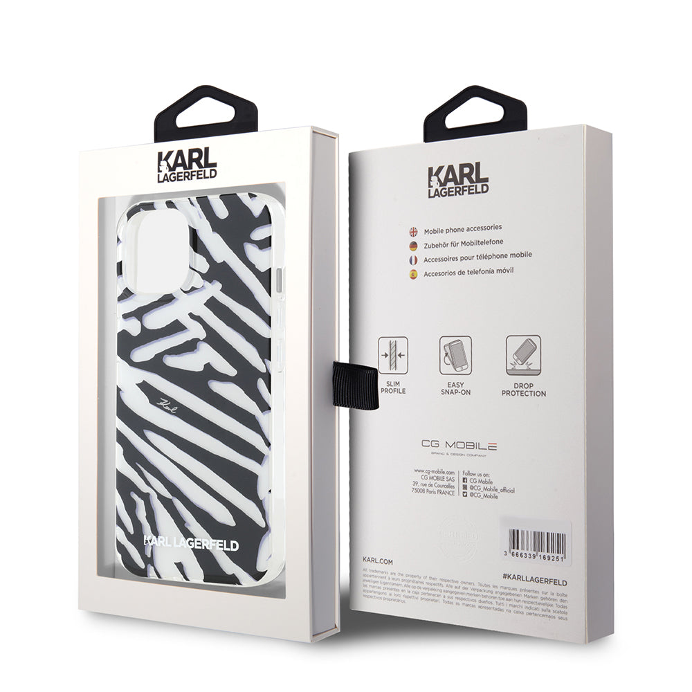 Θήκη για Apple iPhone 15, Karl Lagerfeld, IML Luxury Zebra Pattern with Strap, Μαύρη
