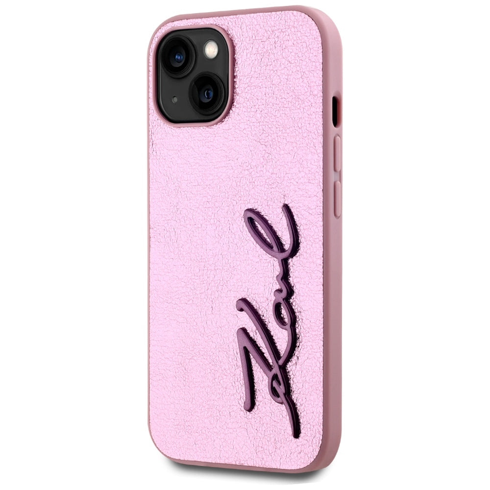 Θήκη για Apple iPhone 15, Karl Lagerfeld, Metal Signature, Ροζ
