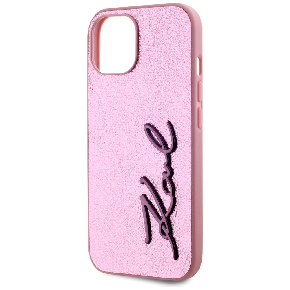 Θήκη για Apple iPhone 15, Karl Lagerfeld, Metal Signature, Ροζ