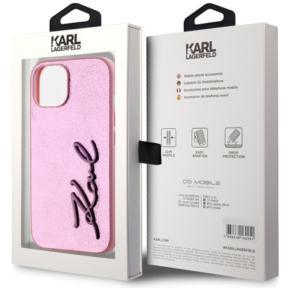 Θήκη για Apple iPhone 15, Karl Lagerfeld, Metal Signature, Ροζ