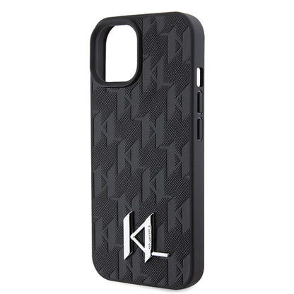 Case for Apple iPhone 15, Karl Lagerfeld, Monogram Hot Stamp Metal Logo, Black