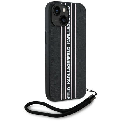 Θήκη για Apple iPhone 15, Karl Lagerfeld, Saffiano Athleisure Stripes with Strap, Ροζ