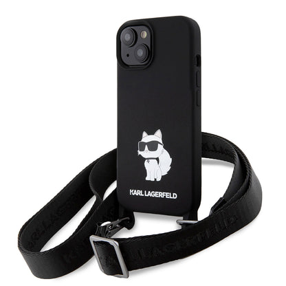 Θήκη για Apple iPhone 15, Karl Lagerfeld, Silicone Crossbody Choupette, Μαύρη