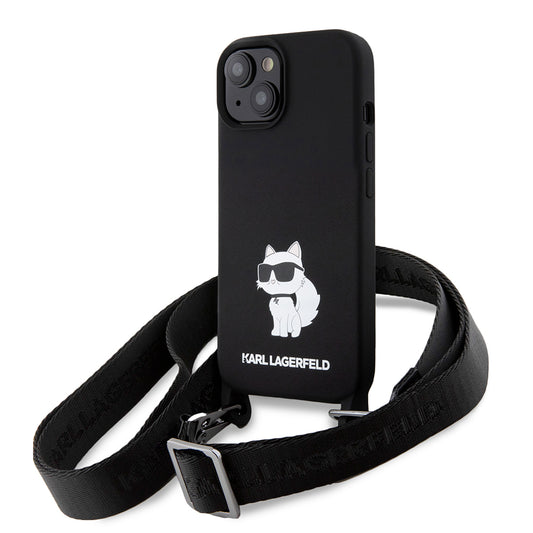 Θήκη για Apple iPhone 15, Karl Lagerfeld, Silicone Crossbody Choupette, Μαύρη