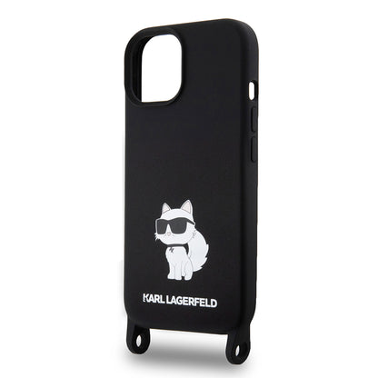 Θήκη για Apple iPhone 15, Karl Lagerfeld, Silicone Crossbody Choupette, Μαύρη
