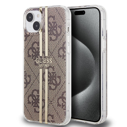 Θήκη για Apple iPhone 15 Plus, Guess, IML 4G Gold Stripe, Καφέ