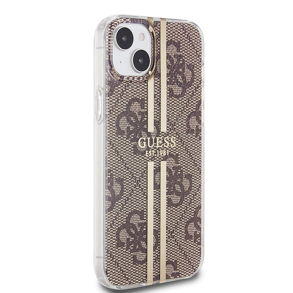 Θήκη για Apple iPhone 15 Plus, Guess, IML 4G Gold Stripe, Καφέ
