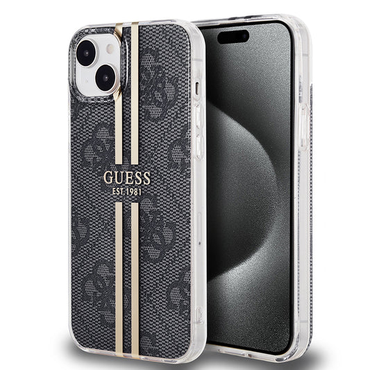 Θήκη για Apple iPhone 15 Plus, Guess, IML 4G Gold Stripe, Μαύρη