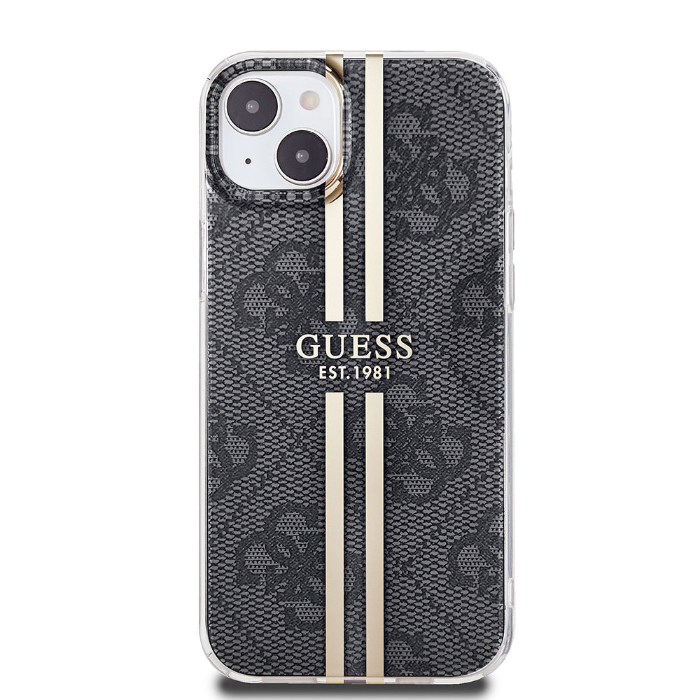Case for Apple iPhone 15 Plus, Guess, IML 4G Gold Stripe, Black