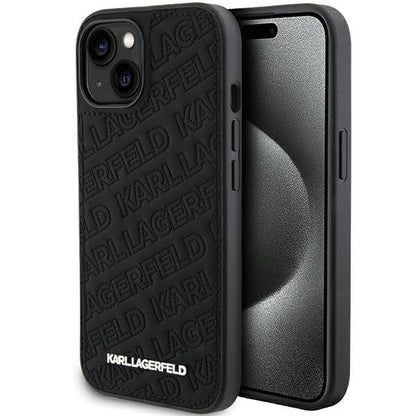 Case for Apple iPhone 15 Plus, Karl Lagerfeld, Diagonal Quilted K Pattern, Black