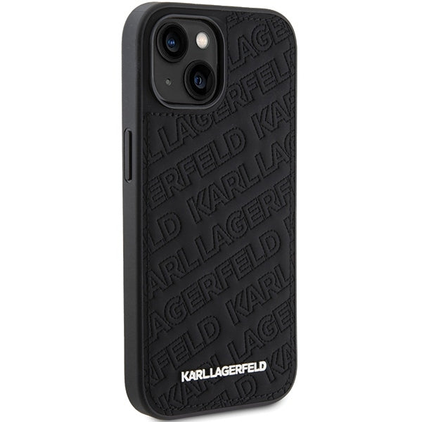 Case for Apple iPhone 15 Plus, Karl Lagerfeld, Diagonal Quilted K Pattern, Black