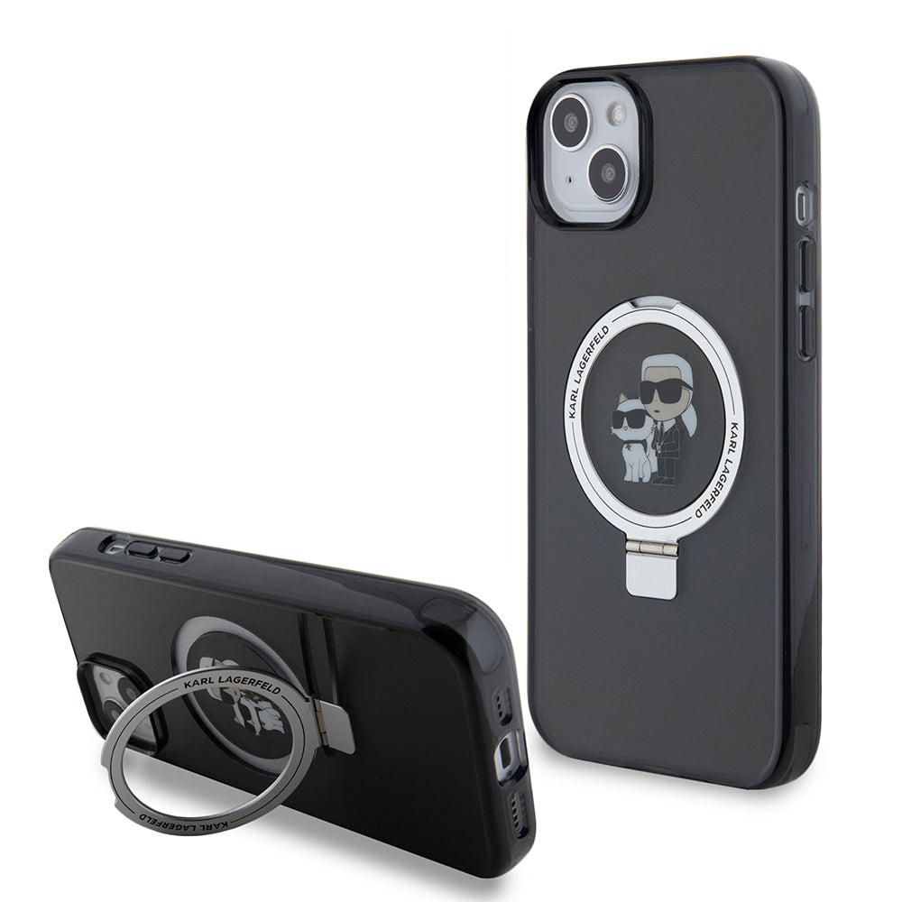 Θήκη για Apple iPhone 15 Plus, Karl Lagerfeld, Ringstand Karl & Choupette, Μαύρη