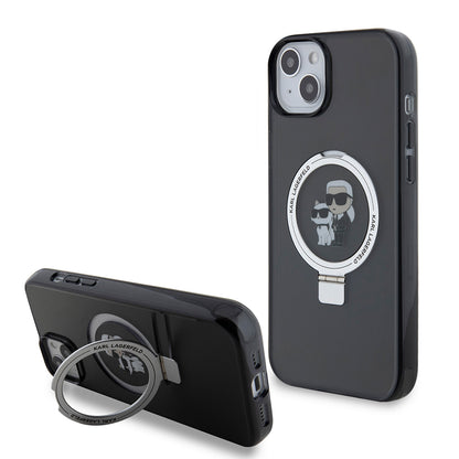 Θήκη για Apple iPhone 15 Plus, Karl Lagerfeld, Ringstand Karl & Choupette, Μαύρη
