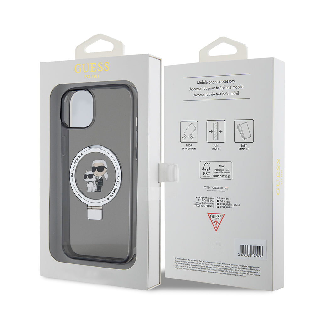 Θήκη για Apple iPhone 15 Plus, Karl Lagerfeld, Ringstand Karl & Choupette, Μαύρη