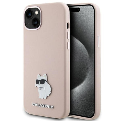 Θήκη για Apple iPhone 15 Plus, Karl Lagerfeld, Silicone Choupette Metal, Ροζ