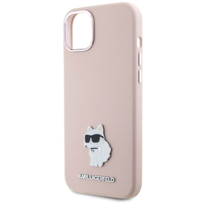 Θήκη για Apple iPhone 15 Plus, Karl Lagerfeld, Silicone Choupette Metal, Ροζ