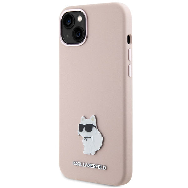 Θήκη για Apple iPhone 15 Plus, Karl Lagerfeld, Silicone Choupette Metal, Ροζ