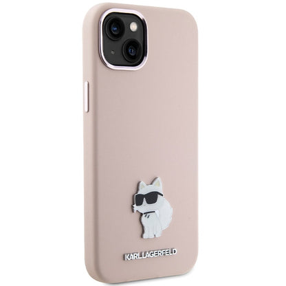 Θήκη για Apple iPhone 15 Plus, Karl Lagerfeld, Silicone Choupette Metal, Ροζ
