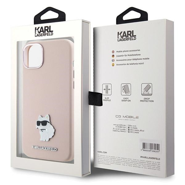 Θήκη για Apple iPhone 15 Plus, Karl Lagerfeld, Silicone Choupette Metal, Ροζ