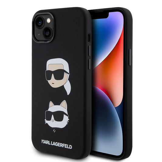Θήκη για Apple iPhone 15 Plus, Karl Lagerfeld, Silicone Karl & Choupette's Heads, Μαύρη