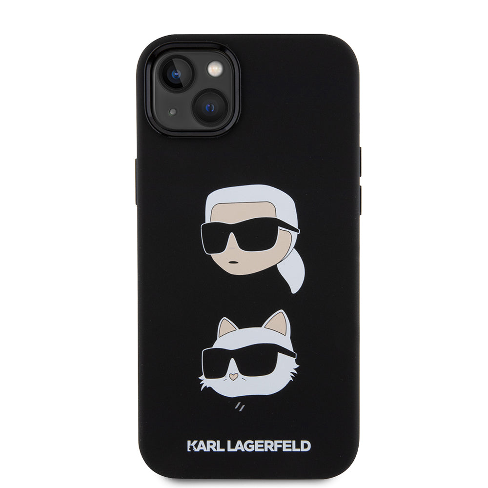 Θήκη για Apple iPhone 15 Plus, Karl Lagerfeld, Silicone Karl & Choupette's Heads, Μαύρη