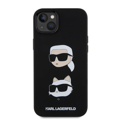 Θήκη για Apple iPhone 15 Plus, Karl Lagerfeld, Silicone Karl & Choupette's Heads, Μαύρη