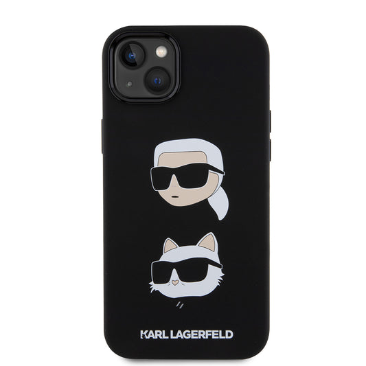 Θήκη για Apple iPhone 15 Plus, Karl Lagerfeld, Silicone Karl & Choupette's Heads, Μαύρη