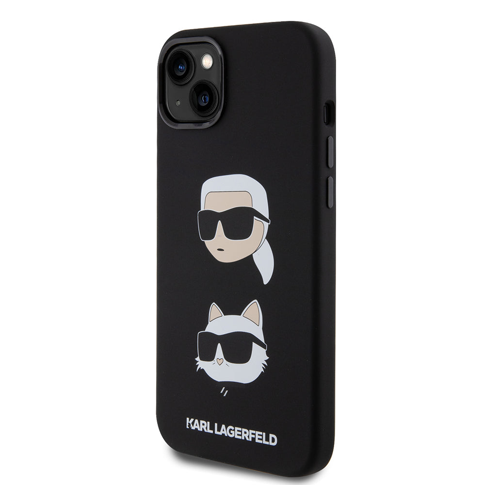 Θήκη για Apple iPhone 15 Plus, Karl Lagerfeld, Silicone Karl & Choupette's Heads, Μαύρη