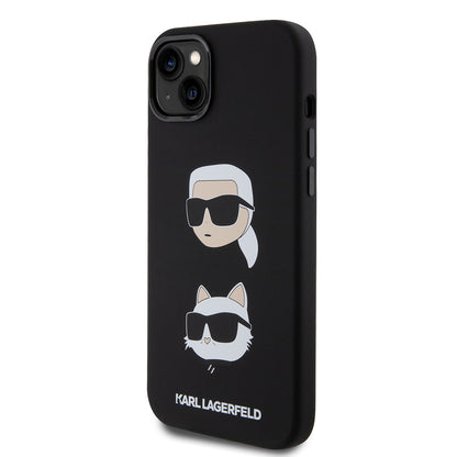 Θήκη για Apple iPhone 15 Plus, Karl Lagerfeld, Silicone Karl & Choupette's Heads, Μαύρη