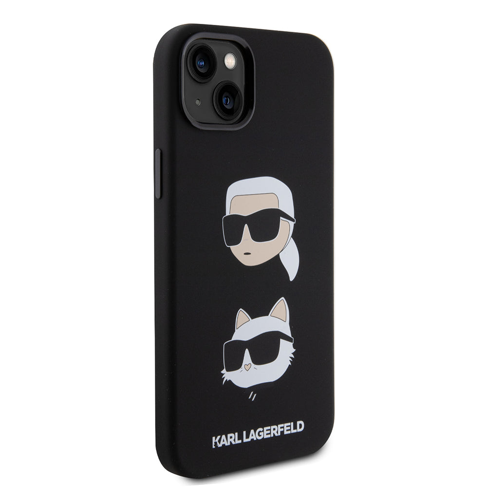 Θήκη για Apple iPhone 15 Plus, Karl Lagerfeld, Silicone Karl & Choupette's Heads, Μαύρη