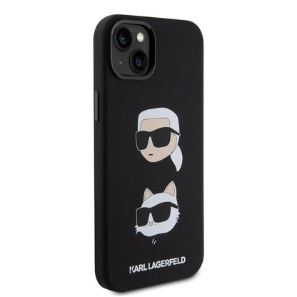 Θήκη για Apple iPhone 15 Plus, Karl Lagerfeld, Silicone Karl & Choupette's Heads, Μαύρη