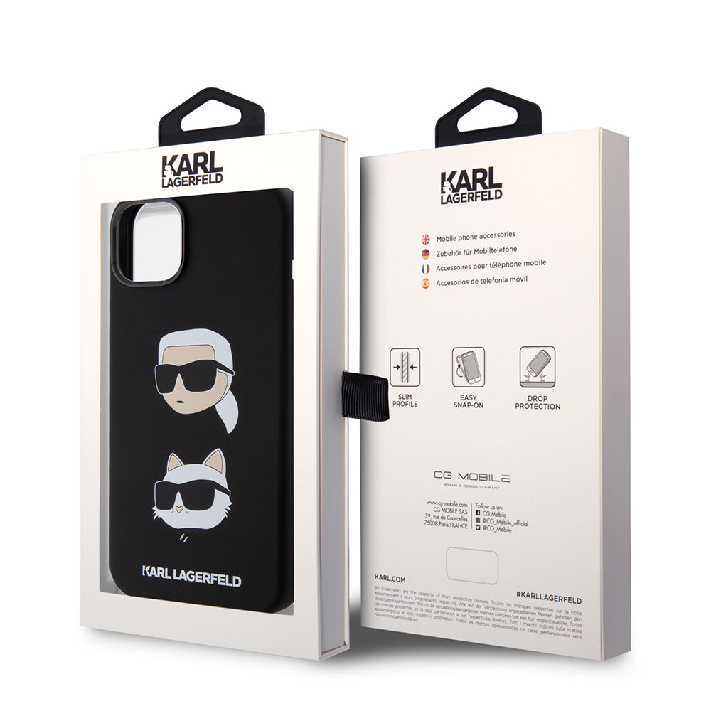 Θήκη για Apple iPhone 15 Plus, Karl Lagerfeld, Silicone Karl & Choupette's Heads, Μαύρη