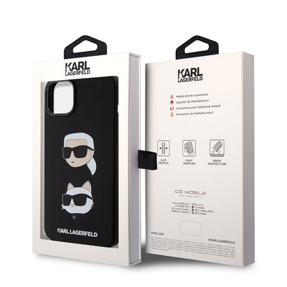 Θήκη για Apple iPhone 15 Plus, Karl Lagerfeld, Silicone Karl & Choupette's Heads, Μαύρη