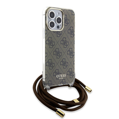 Θήκη για Apple iPhone 15 Pro, Guess, Crossbody Cord 4G Print, Καφέ