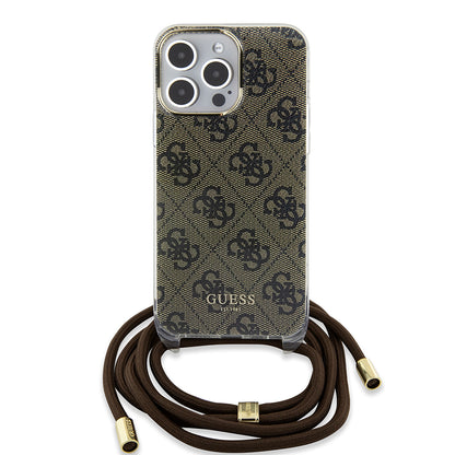 Θήκη για Apple iPhone 15 Pro, Guess, Crossbody Cord 4G Print, Καφέ