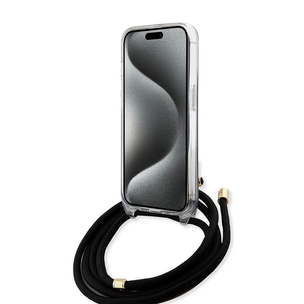 Θήκη για Apple iPhone 15 Pro, Guess, Crossbody Cord 4G Print, Μαύρη