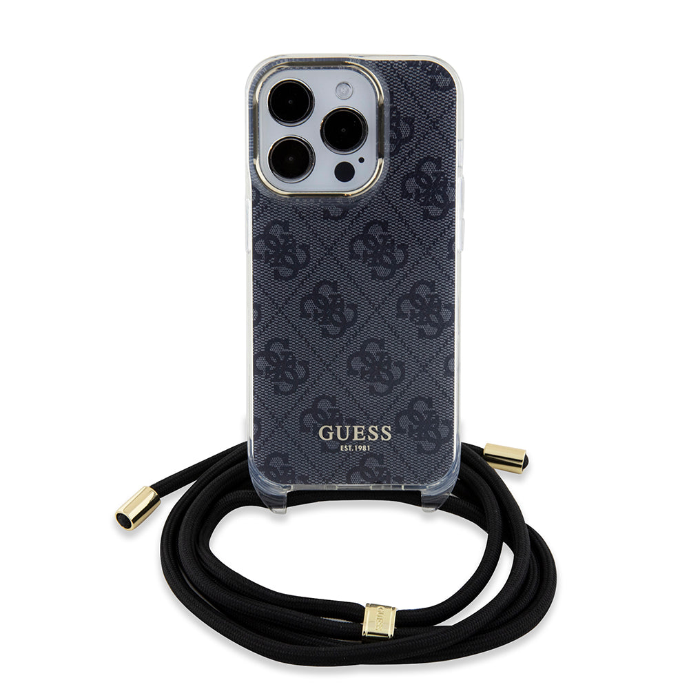 Θήκη για Apple iPhone 15 Pro, Guess, Crossbody Cord 4G Print, Μαύρη